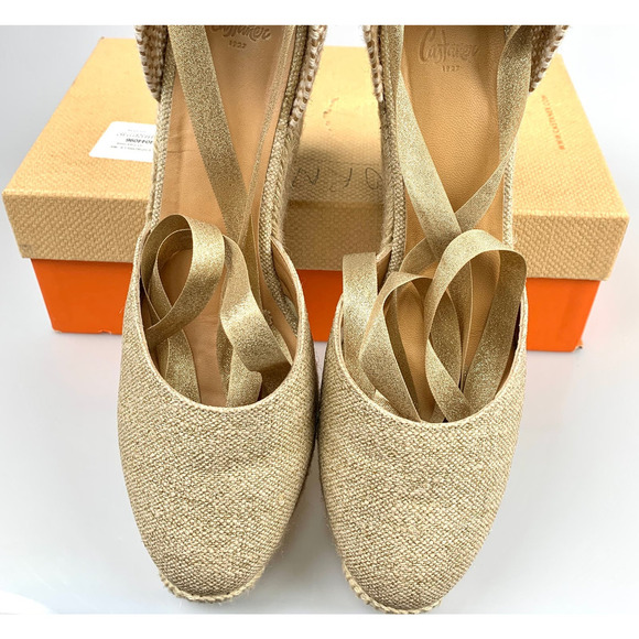 NIB CASTANER Carina Linen Wedge Espadrille Sandals Size 41 - Picture 8 of 12